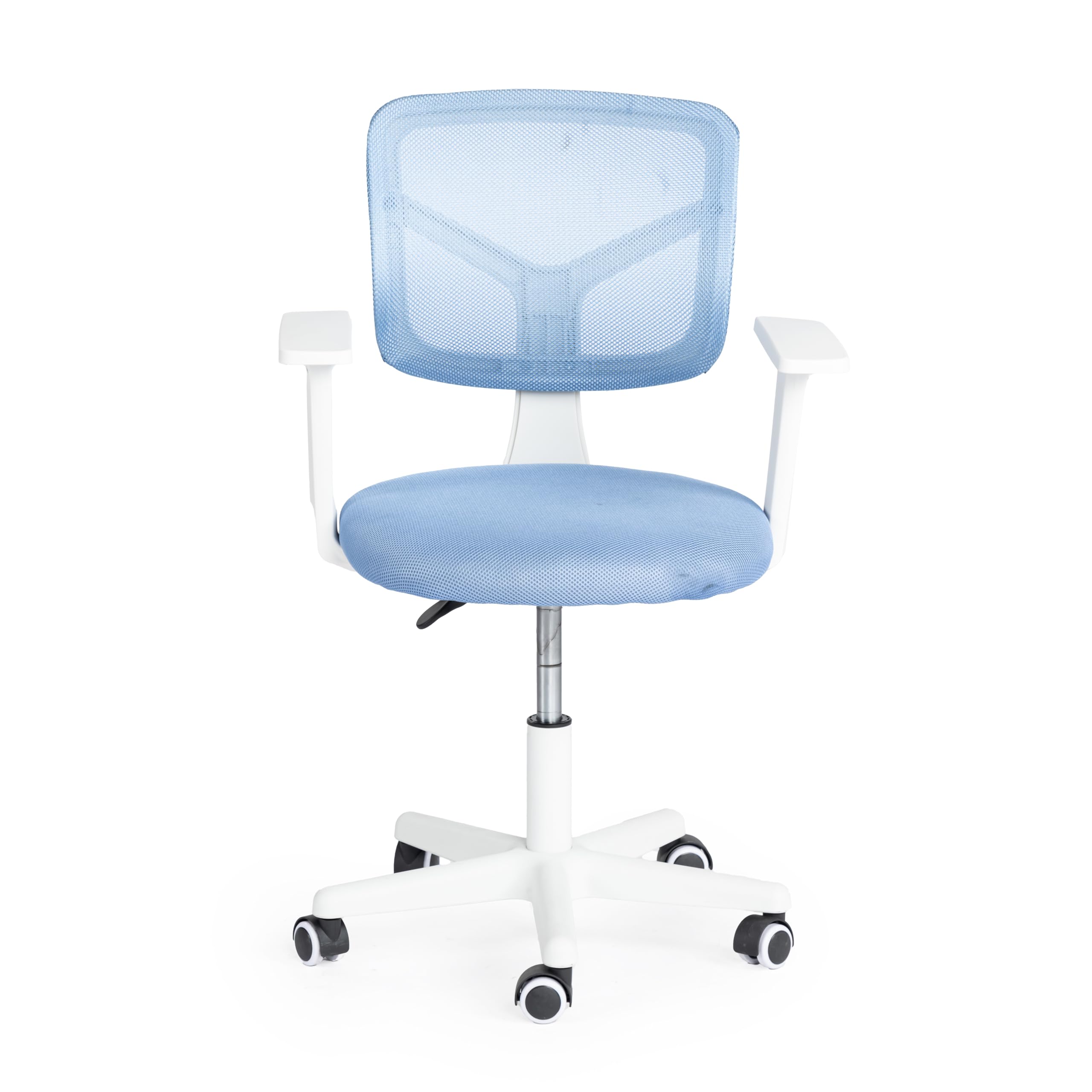 FurnitureR Home - Escritorio de Ordenador para jóvenes/Adolescentes con Malla Transpirable, giratoria Silla de Estudio Ajustable en Altura con apoyabrazos, Azul, Metal, 50 x 53 x 87 cm