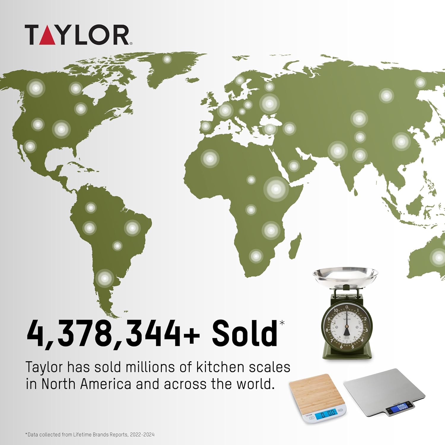 Taylor Analog Kitchen Scale, Stainless Steel Mechanical Food Scale with Removable Bowl, 11 lb Capacity, Large 5-Inch Dial, Battery-Free Design for Baking and Meal Prep