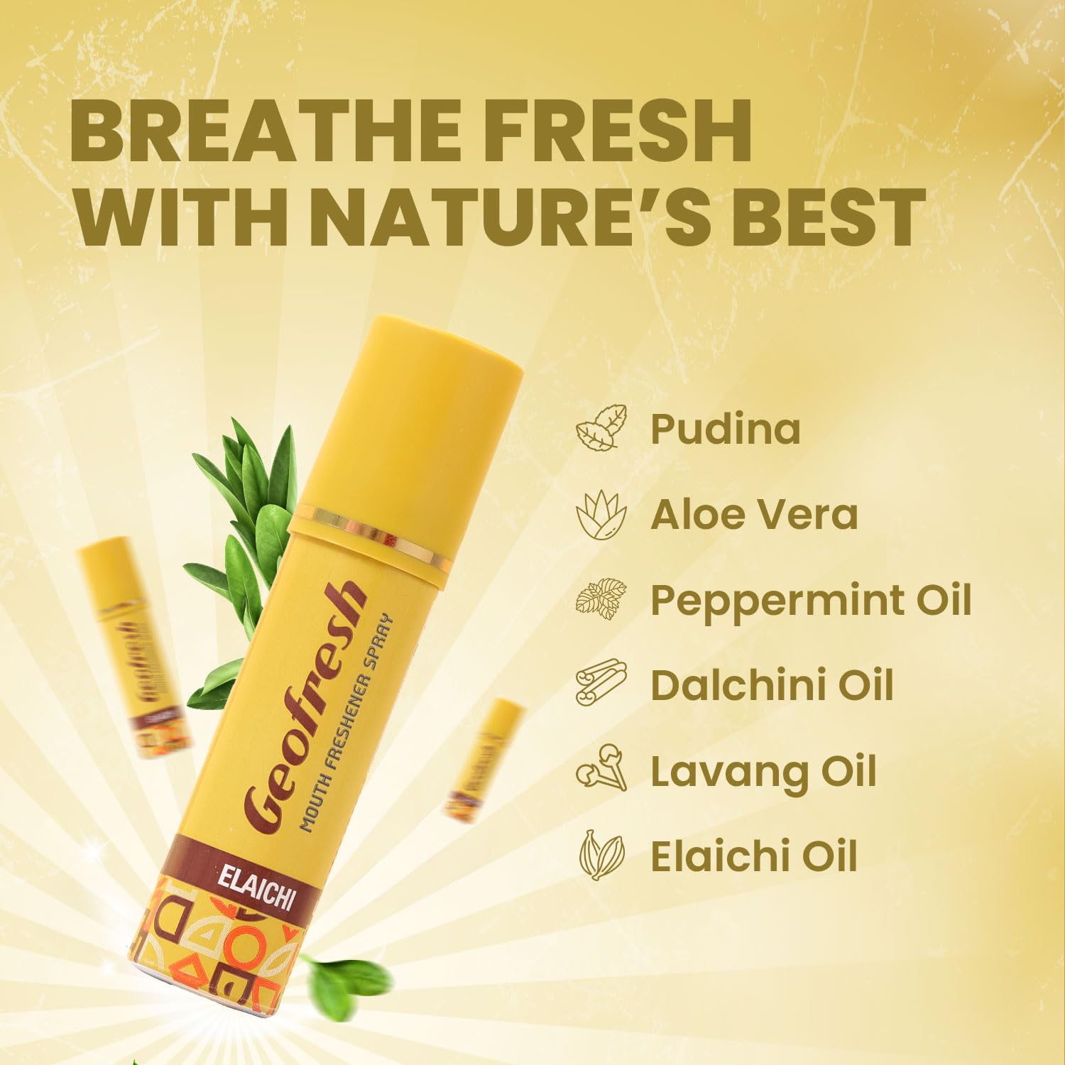 Geofresh Elaichi Breath Refresh | Your Pocket-Sized Burst of Natural Freshness | Power of 150+ Sprays in a Bottle | Fights Odour & Supports Oral Hygiene | Alcohol-Free and On-the-Go Use Pack of 3 (15g each) 2