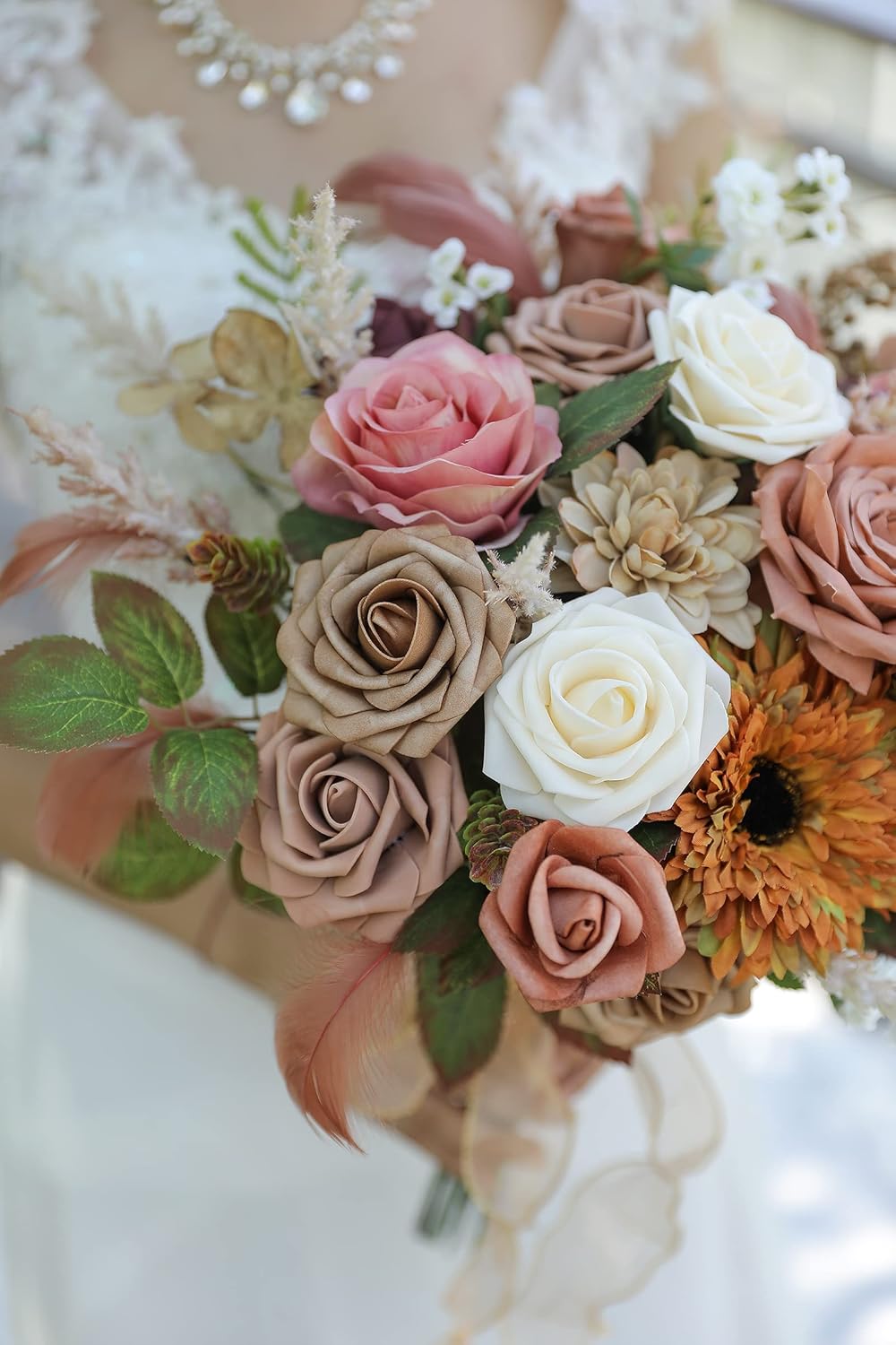 YYHUAWU Artificial Flowers Combo Box Set Gradient Color Flower Leaf with Stems for DIY Wedding Bouquets Centerpieces Baby Shower Party Home Decorations (Garden Dusty Rose) - Image 3