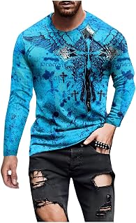 Button Down Shirt Men, Soft Shirts Men Long Sleeve Full Pub Fancy Sprin Shirts Polyester Print V Neck Comfy Tee Shirt Mens