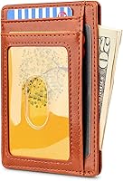 Vista 246 de Buffway - Billetera delgada minimalista de cuero con protección RFID para hombre y mujer Café Lichee