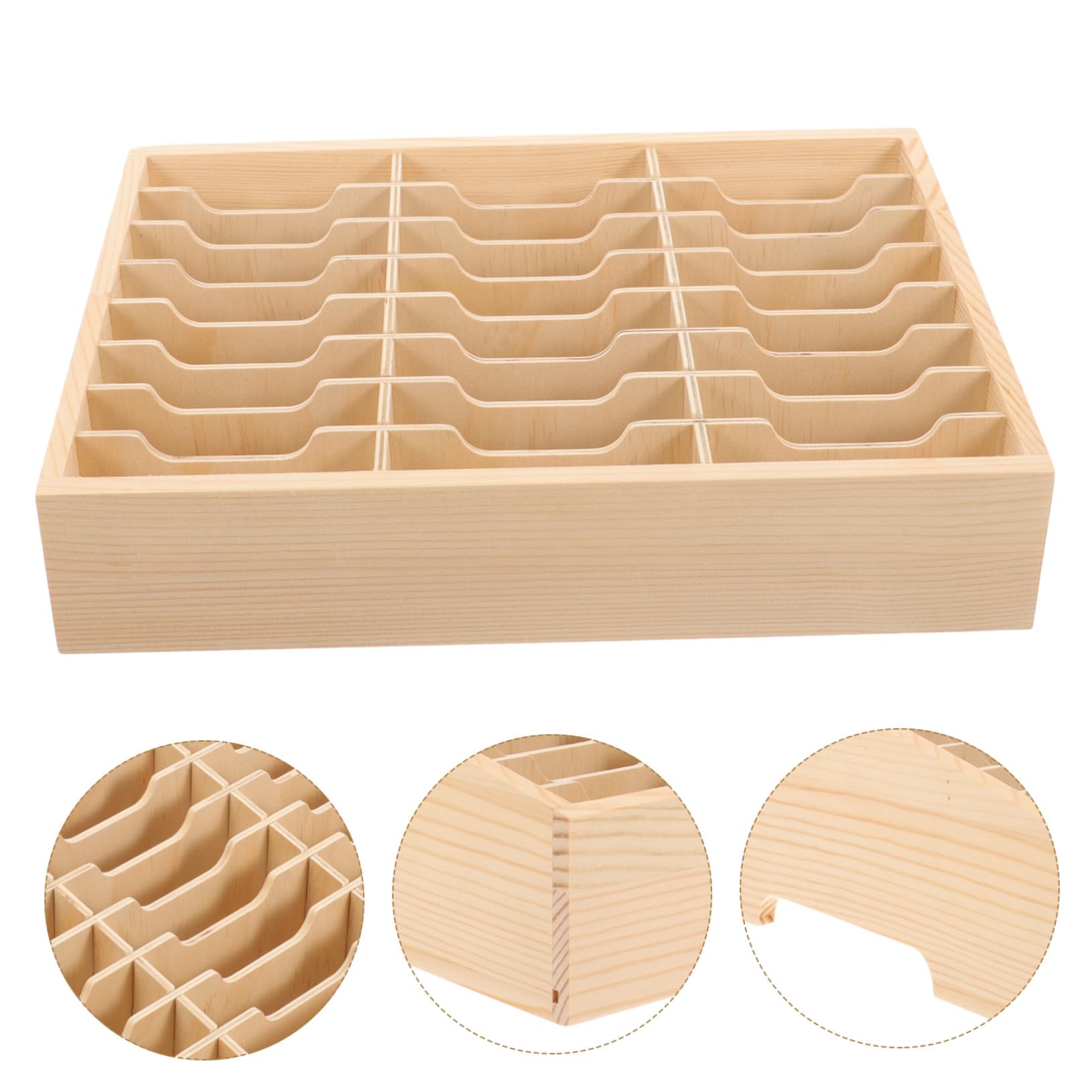 Caja Organizadora de Teléfono de Madera Khaki para Escritorio | Compartimentos Múltiples, para Aulas y Salas de Conferencia, Ordena Útiles y Pequeños Objetos Gran Capacidad