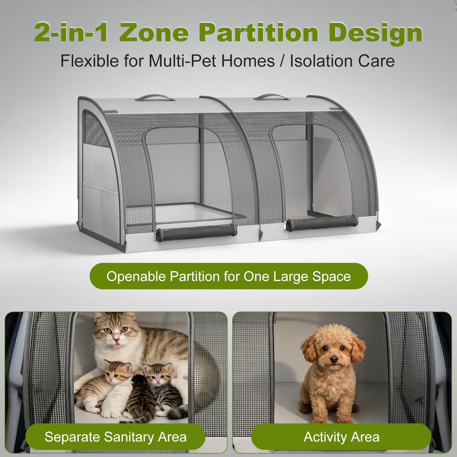 Bolsa de transporte plegable para perros pequeños/medianos, transportador de gatos de doble puerta, asiento de coche transpirable y portátil, bolsa de viaje para gatos, 100 x 50 x 50 cm, gran espacio