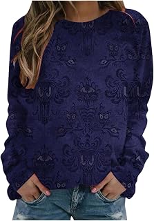 Tawop Camisetas femininas de manga comprida casual gola redonda 2023 Halloween moletom feminino manga longa blusa tops