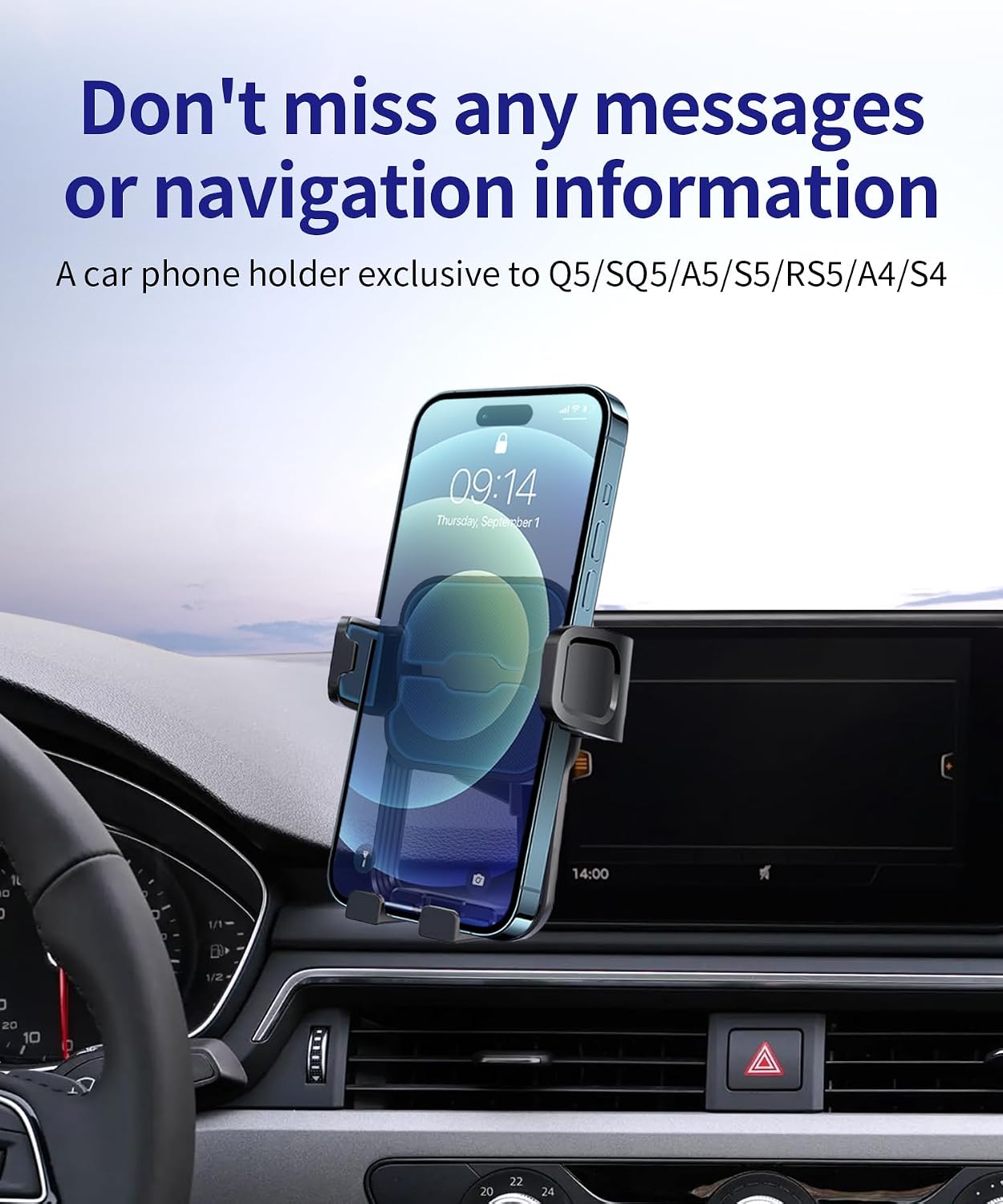 Car Phone Holder for Audi Q5 2018-2020 / A5 2018-2019 / A4/S4 2017-2019, 7" Screen Fixed Clip, Auto Accessories Navigation Bracket, Interior Decoration Mobile Phone Mount, 360° Rotation