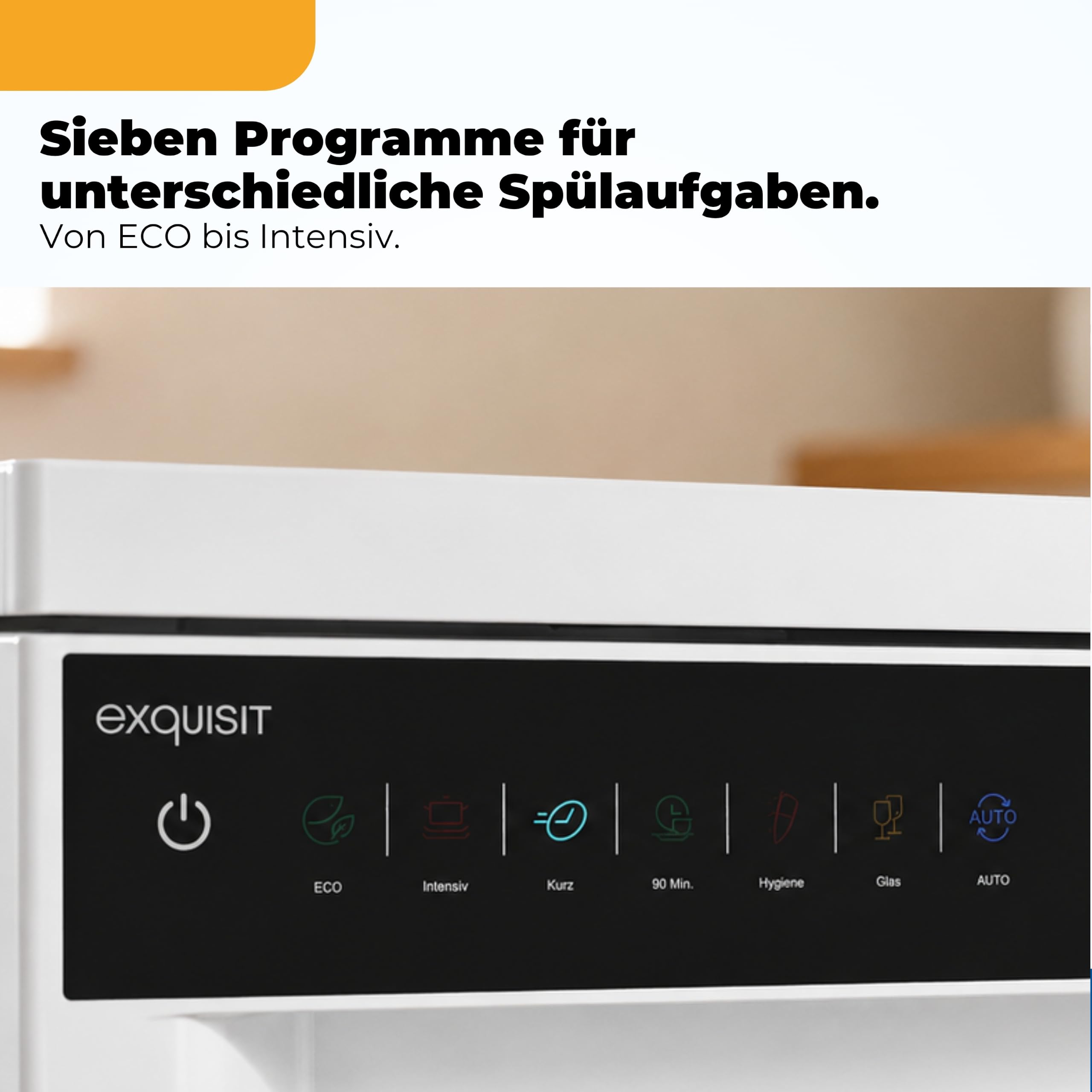 Exquisit Geschirrspüler 11 Maßgedecke | Energieklasse C | 7 Programme | Eco, Intensiv & Glas | Aquastop | Besteckschublade | Extra-Trocknung | Startzeitvorwahl 24 h | Unterbaufähig | Weiß