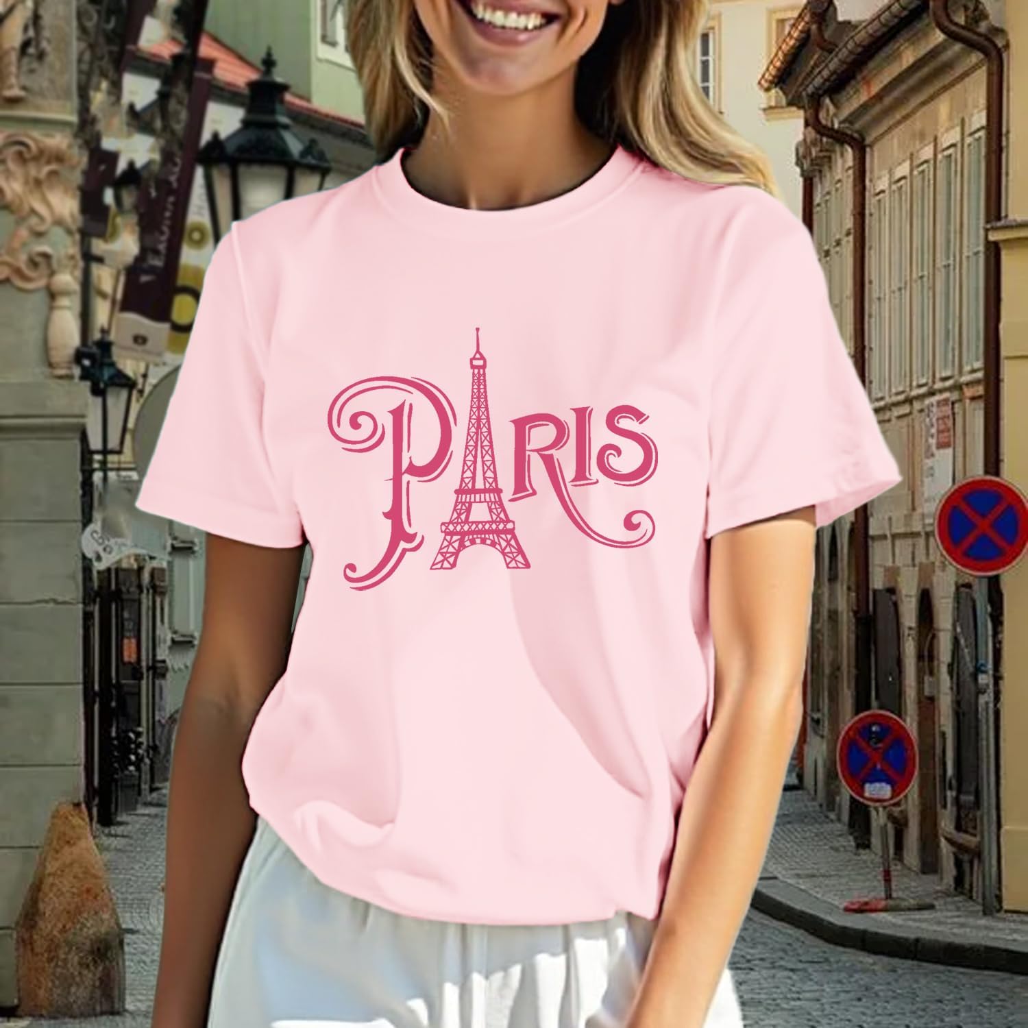 Paris Shirts for Women Travel in France T-Shirts Paris Vacation Shirt Eiffel Tower Bonjour Tee Tops - Image 2