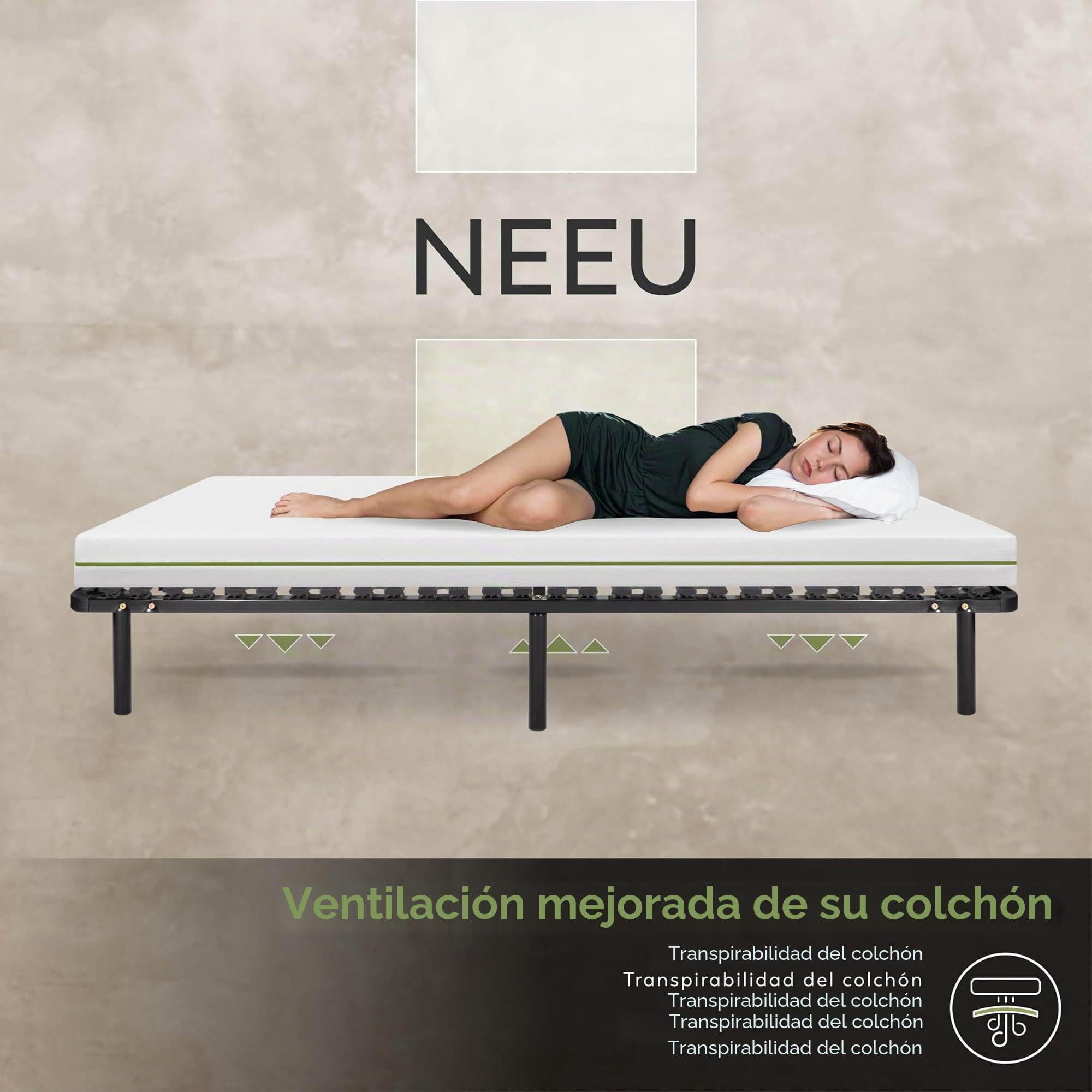 Somier Neeu IF32 140x200 cm con Listones Amortiguadores de Madera, Marco de Metal Sólido, Diferentes Tamaños, 23cm de Altura com Almacenamiento Debajo de la Cama