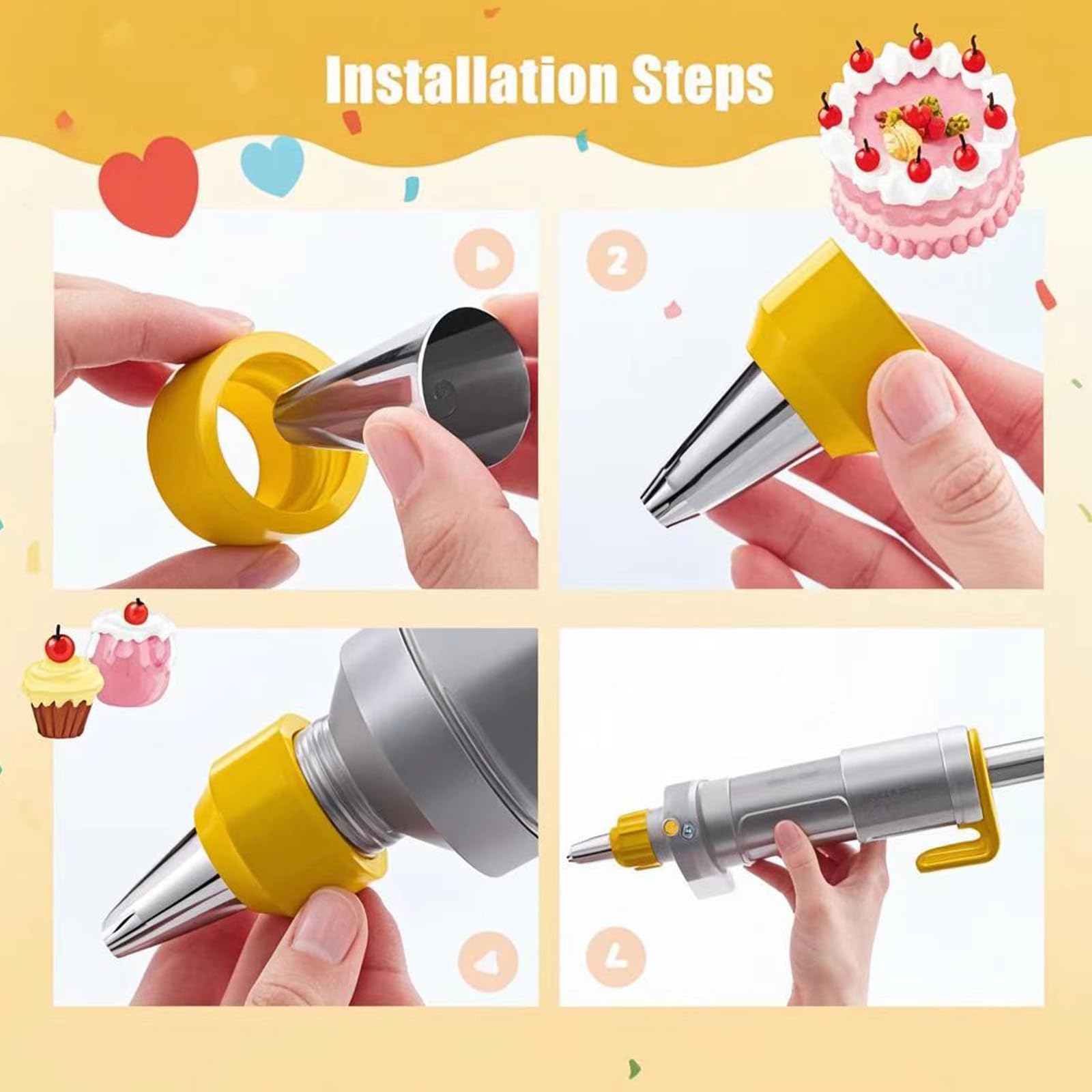 Kit de decoración de pasteles con 6 boquillas de glaseado de acero inoxidable, pistola de glaseado reutilizable, herramientas de decoración de cupcakes para pasteles, galletas, pan, postres, ideal