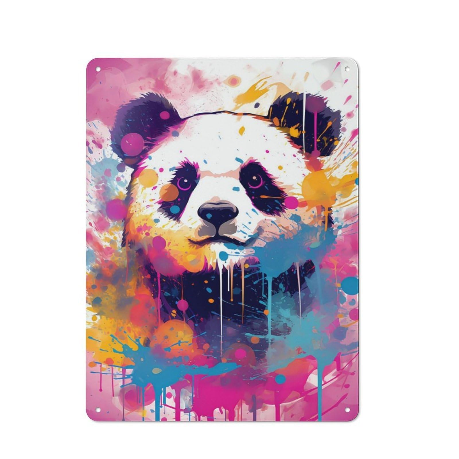 Junmoney Adorable Panda Pop Art Vintage Tin Sign 40X30cm, Nostalgic Retro Room Decor For Bedroom, Office, Home Bar Or Dining Room