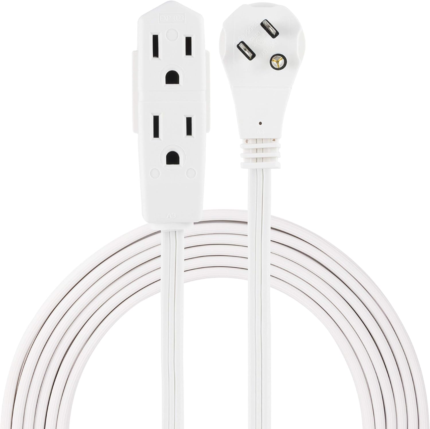 GE Indoor Office Extension Cord & 12 Ft Extension Cord, 3 Outlet Power Strip, 2 Prong, 16 Gauge, Twist-to-Close Safety Outlet Covers, Indoor Rated, UL Listed, White, 51954