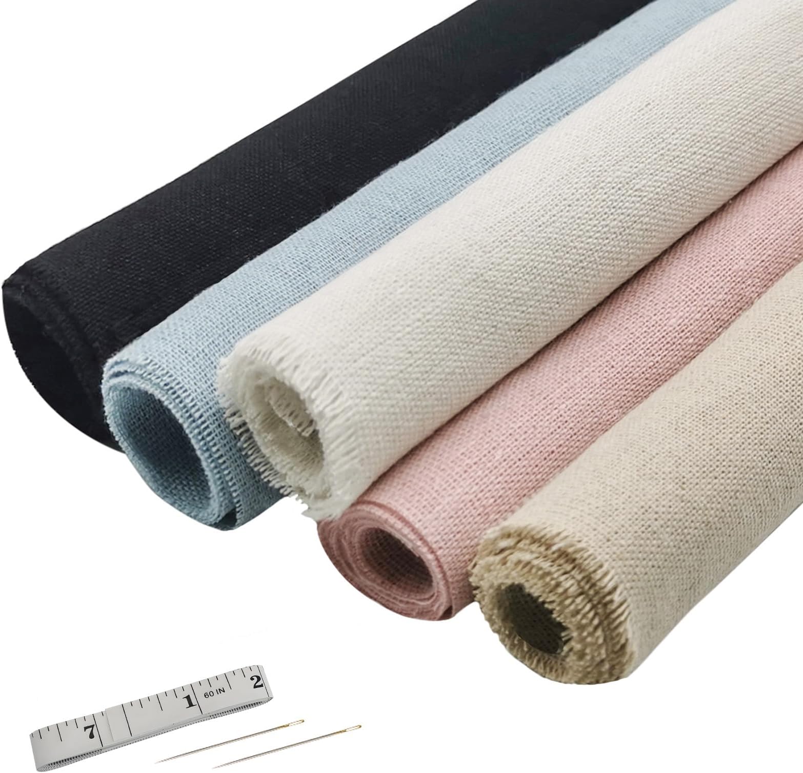 Embroidery Fabric Needlework Cotton Linen Fabric for DIY Craft Five Colors 48x48cm 5pcs (Light Color)