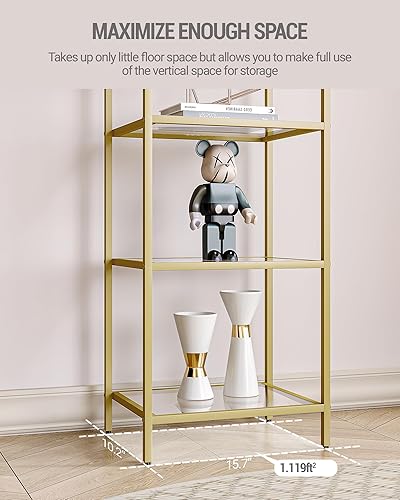 Miniatura 6 de Estantería de 6 niveles, estantería de vidrio templado, estantería delgada para dormitorio, baño, oficina en casa, marco de acero, dorado BC10601G