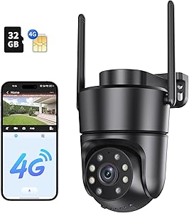 4G LTE Cellular Security Camera Wireless Outdoor, W/Changeable SIM Card & 32GB SD Card, PTZ 360° No WiFi Security Camera, Auto Tracking & Spotlight Alarm, Color Night Vision, Two-Way Audio asin的图片