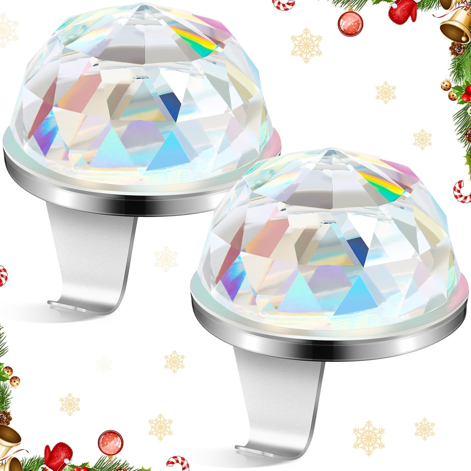 MorningRo 2 Pcs Christmas Stocking Holders for Mantel Metal Heavy Duty Christmas Stocking Hangers Clips Hooks Crystal Ball Rhinestone Prism Xmas Decorations Ornaments for Fireplace Mantle Window Table