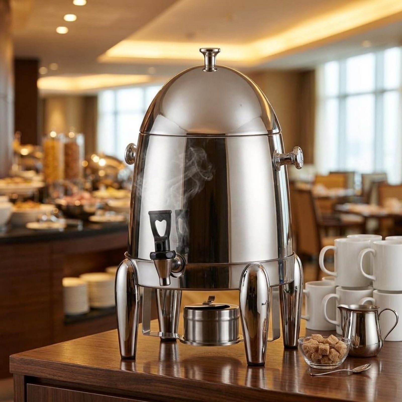 Contenitore Termico Termica con Rubinetto Uso Commerciale Contenitore Termico da Buffet Doppia Parete Brocca Isolata Grande per Ristoratori, Argento, Argento, Acciaio Inossidabile