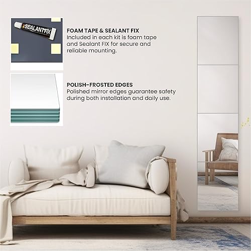 Miniatura 6 de Dulles Glass - Espejos de pared, azulejos de espejo de pared de vidrio de 12 x 10 pulgadas (16 unidades), espejo grande de cuerpo completo para