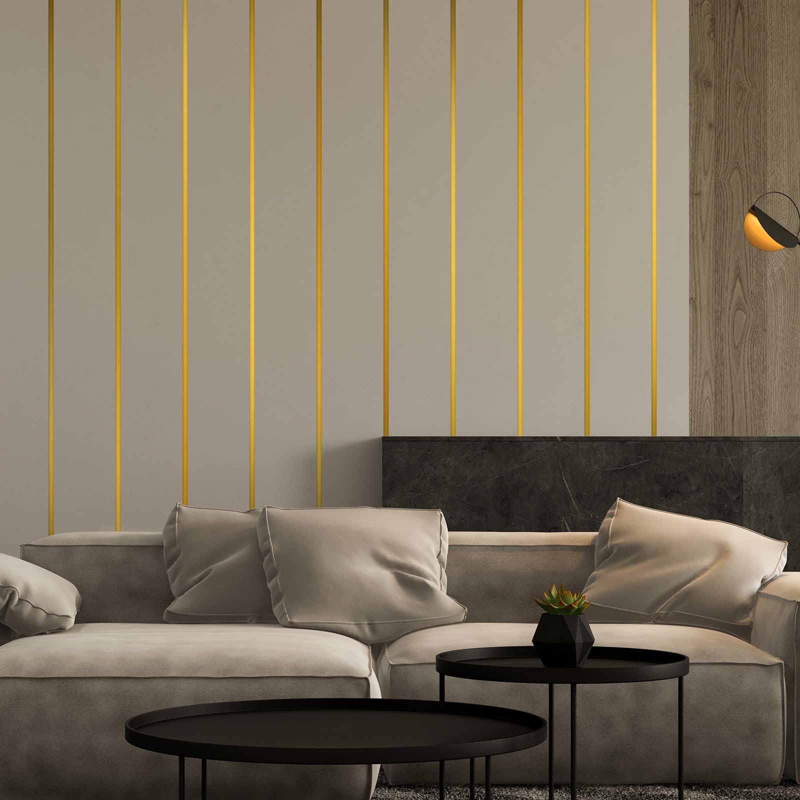 Moulure Murale Acier Inoxydable, Bande Métallique Autocollante Effet Miroir, Profil Flexible pour Miroirs, Murs, Fenêtres et Meubles, 5m x 1cm oro brillante