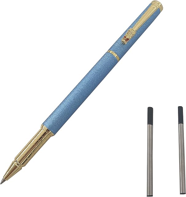 MCKhome Metal Ballpoint Pen Rollerball Pen Office Signature Pen 0.5MM Nib Two Replaceable Black Refills Office Gift Rollerball Pen for Men Women Executive Business Office School Use-Gift Box (Blue)