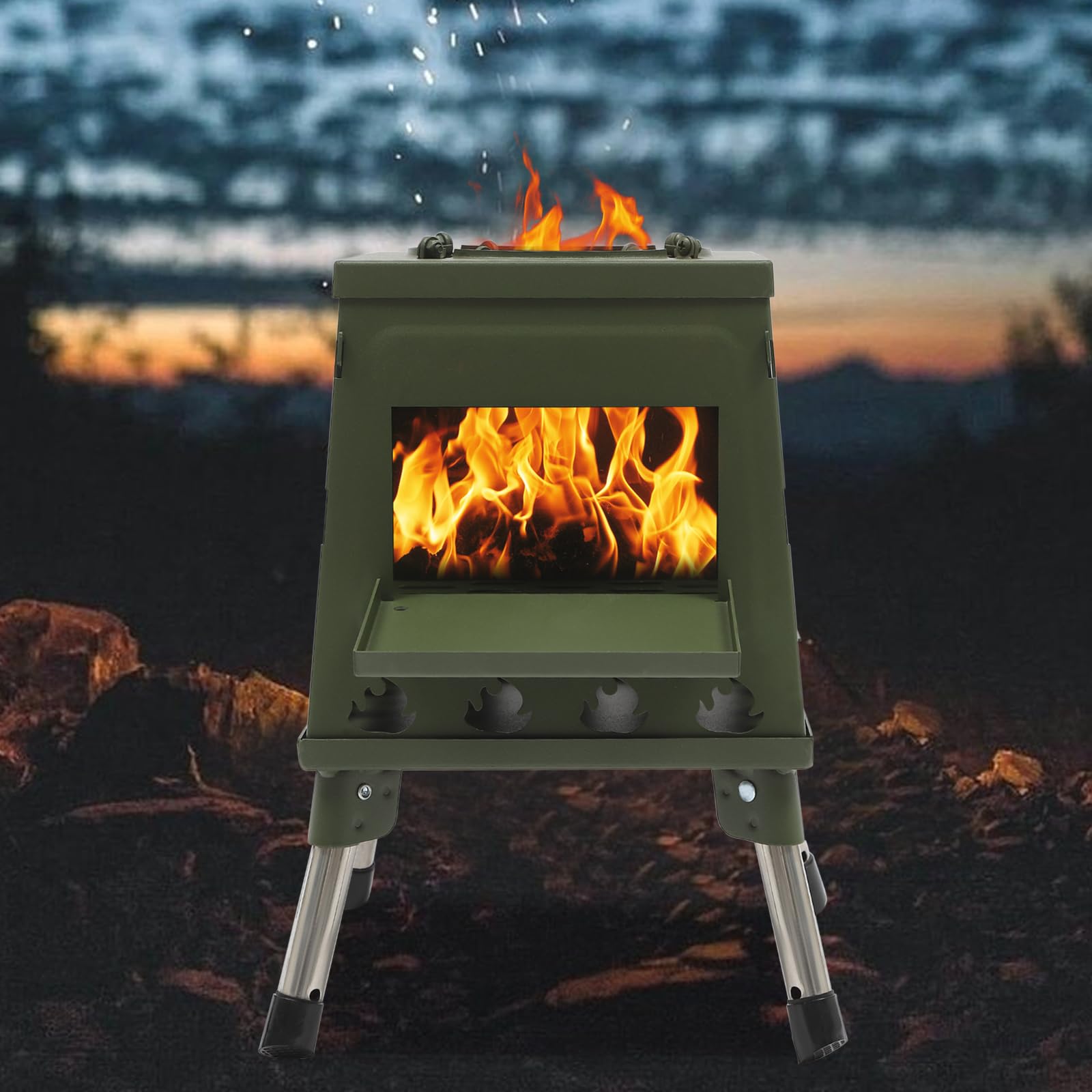 Campinggrill Edelstahl, Tragbarer Holzofen für Camping, Boden Stehend Gartenofen Zelt Ofen Outdoor, Zeltofen, Terrassenofen, für Camping, Rucksacktourismus, Eisfischen und Jagd
