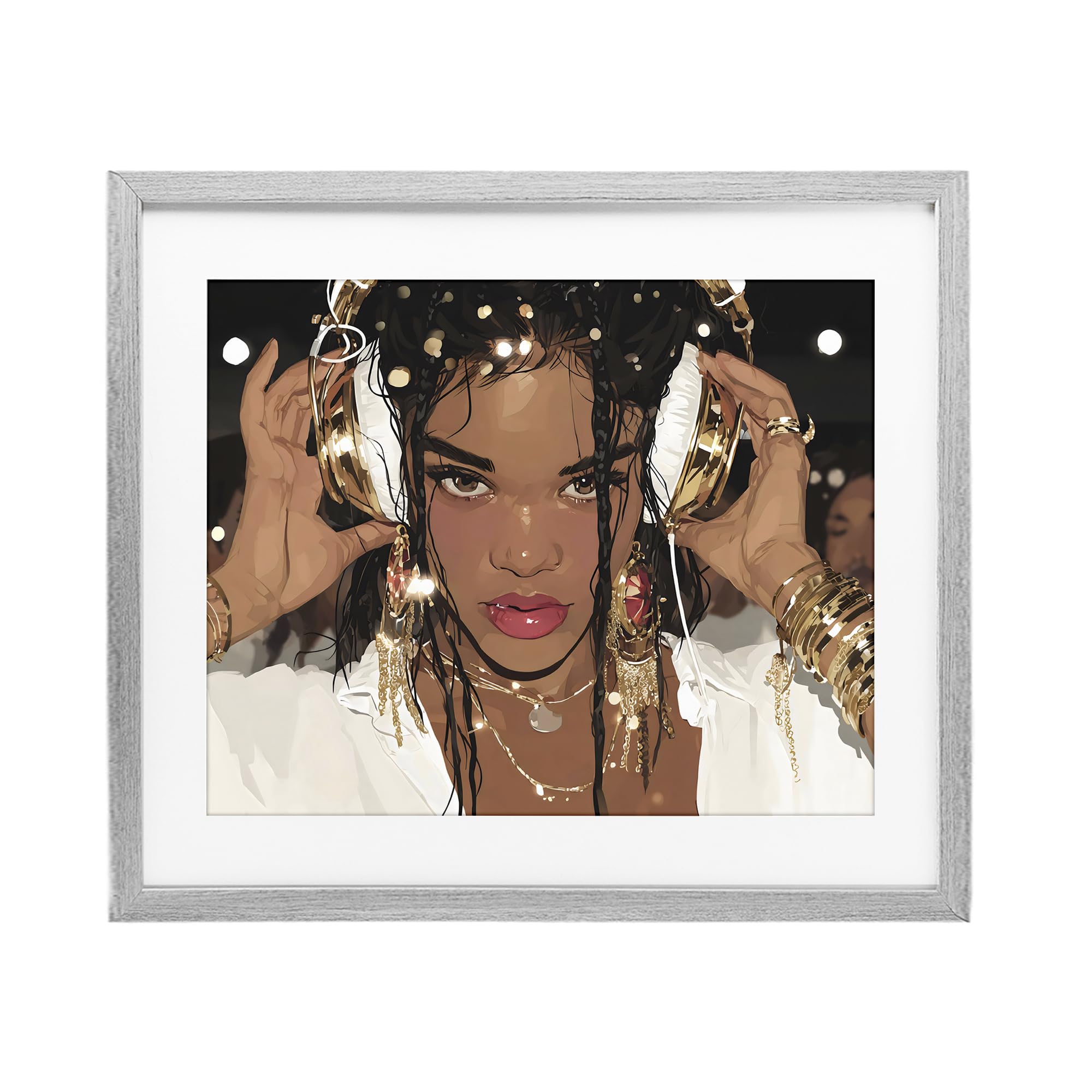 Portrait glamour de casque doré, 43,2 x 53,3 cm, encadré sous verre
