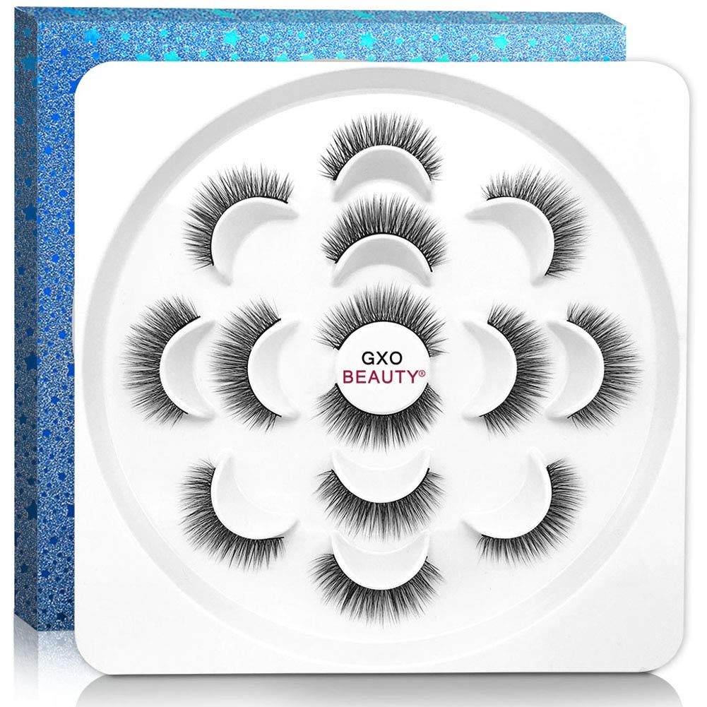 3D False Lashes Natural Look - 7 Pairs Reusable Fake Eyelashes Soft Volume Fluffy, Handmade Faux Mink Eye Lash Kit