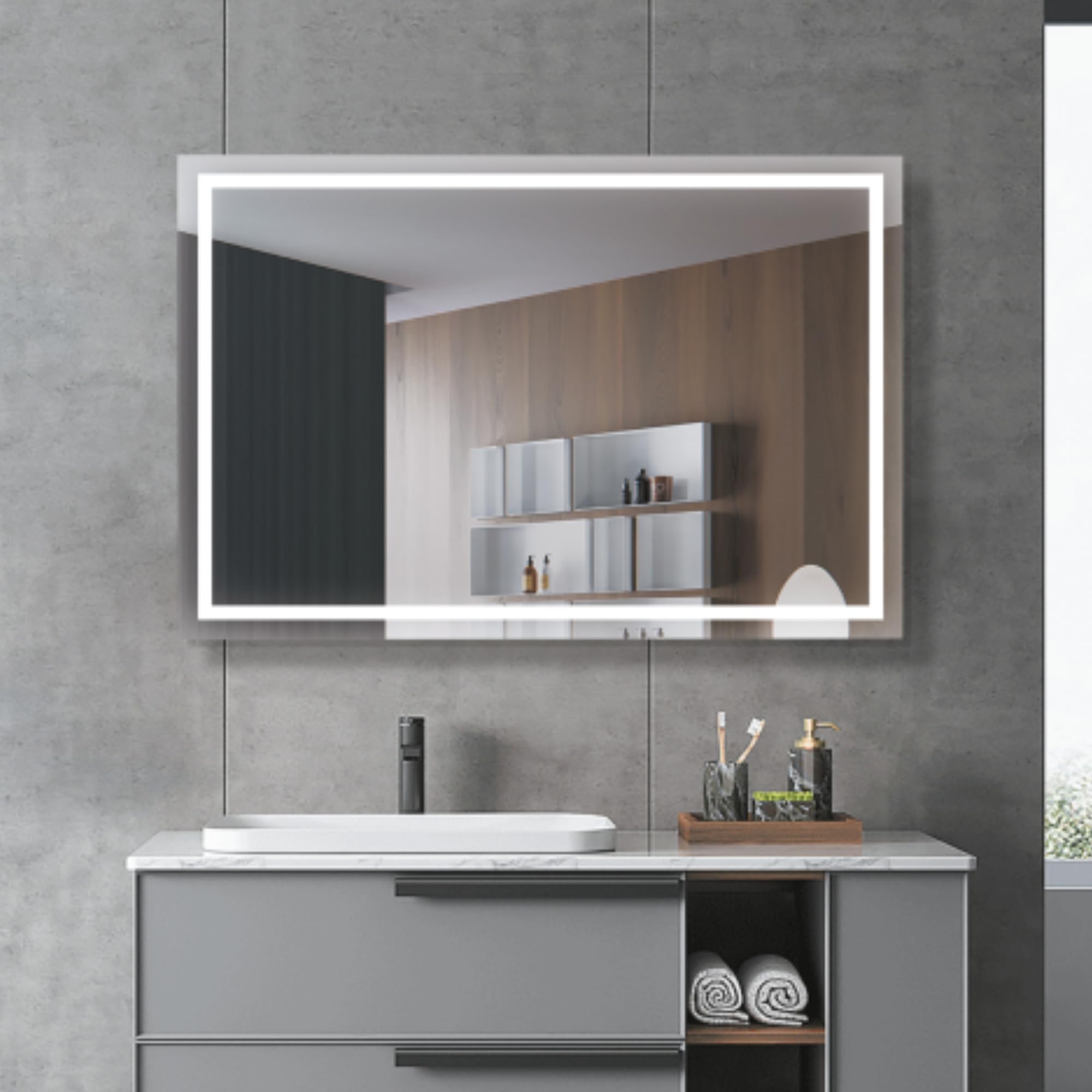 NOLUXA LEDIMEX - Lustro łazienkowe ze światłem | Duże lustro łazienkowe | Lustro LED o mocy 24 W | Kwadratowe lustro ścienne 80x80cm | Seria Francja | Kolor chromu | 3 lata