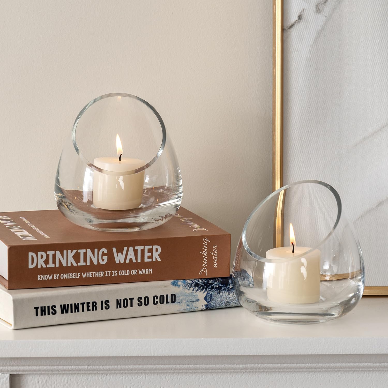 MyGift 5 Inch Premium Clear Glass Air Plant Terrarium, Mini Slant Cut Decorative Bowl Jar for Candy, Tealight Candle, Succulent Plant, Cactus, Set of 4