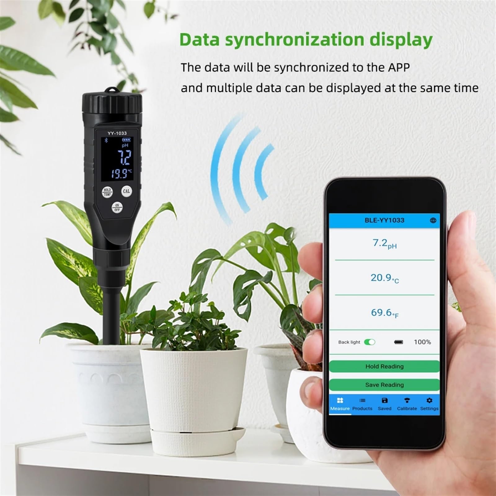Smart Boden PH TEMP Meter YY-1033 Garten Topfpflanzen Säure Datenlogger Monitor for Obstgarten Begrünung Farmen