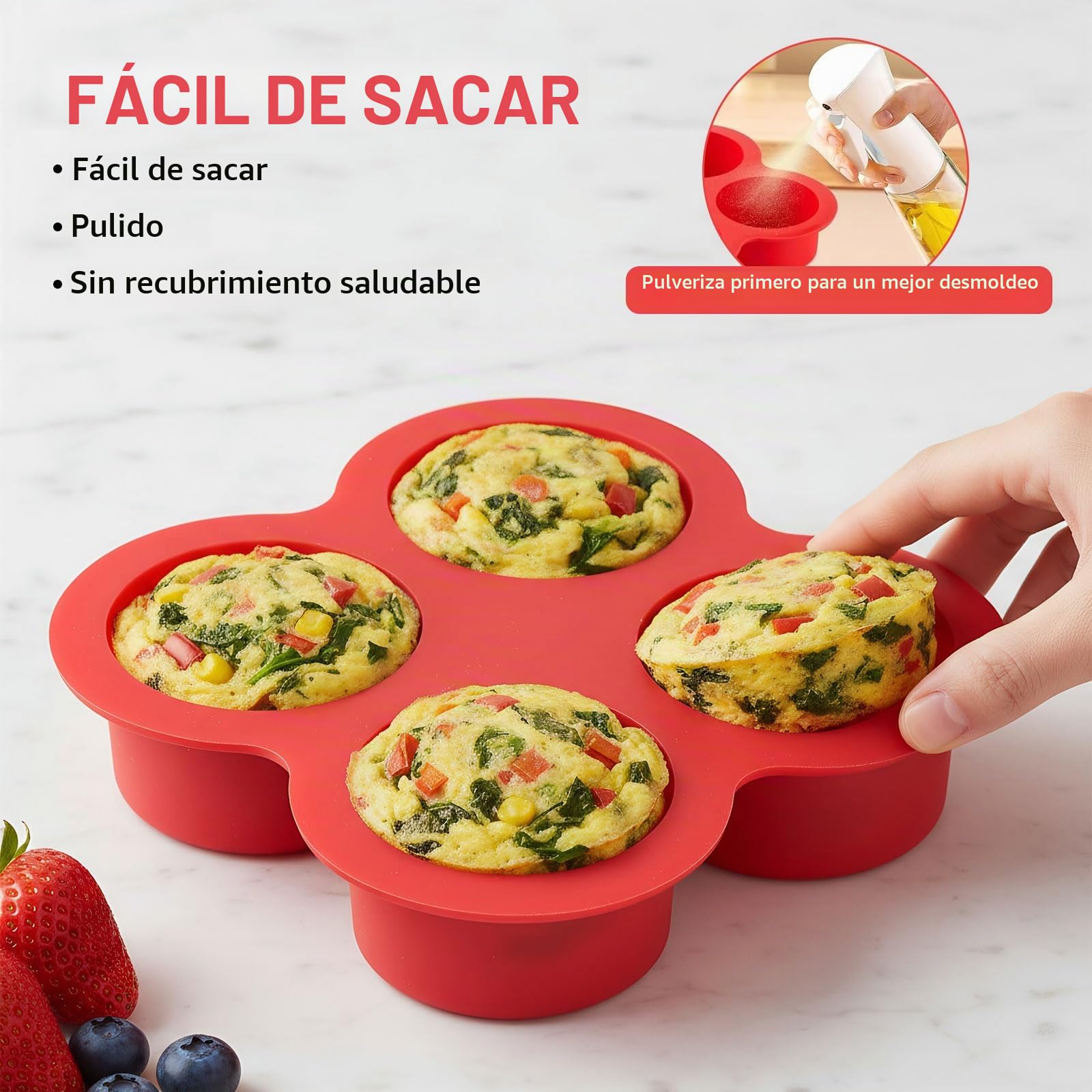 2 Piezas Molde de Silicona con Pincel para Magdalenas, Molde Repostería 4 Cavidades Antiadherente, Molde Cupcake Mini, Sin BPA para Horno, Air Fryer, Lavavajillas (Rojo)