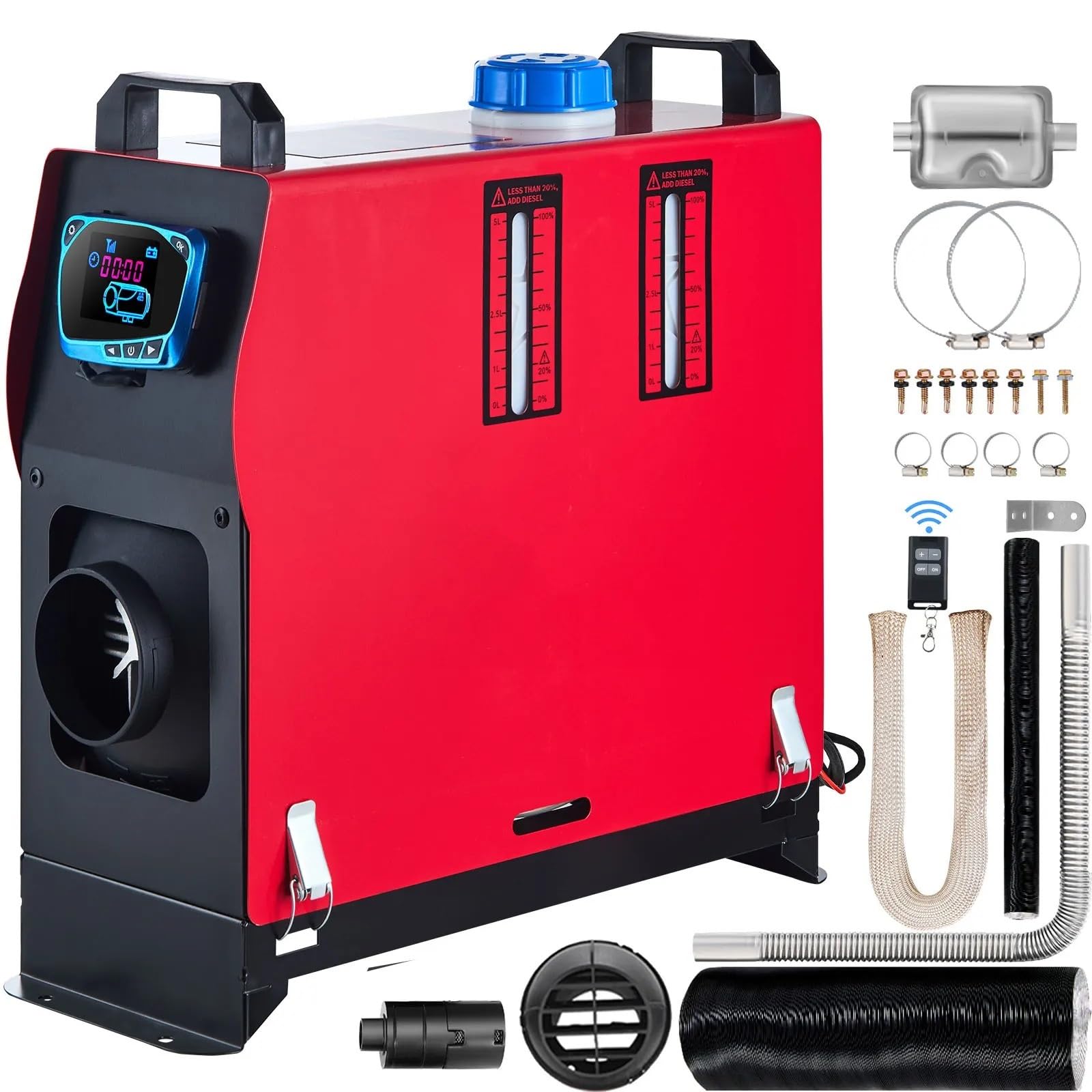 Calentador Diesel Calentador de Aire diésel de 5 kW, Todo en uno, Desmontable, 12 V, Control Remoto, silenciador e Interruptor LCD Azul. Calentador de Aire Diésel