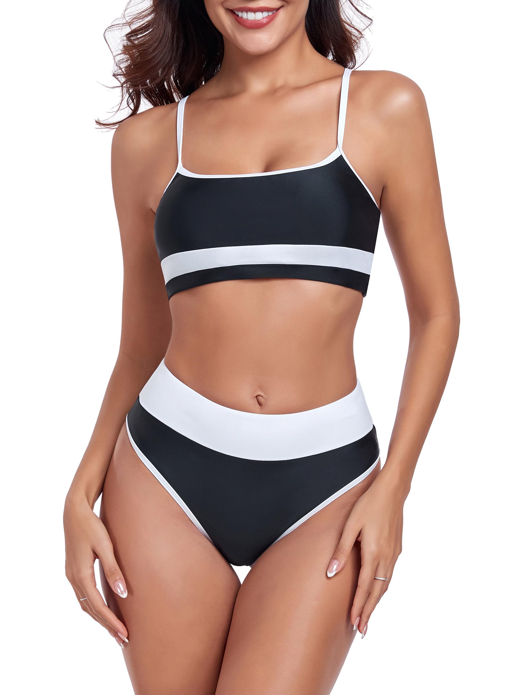 Ocean Blues Women's High Waisted Bikini Set Color Block Two Piece Bathing Suits