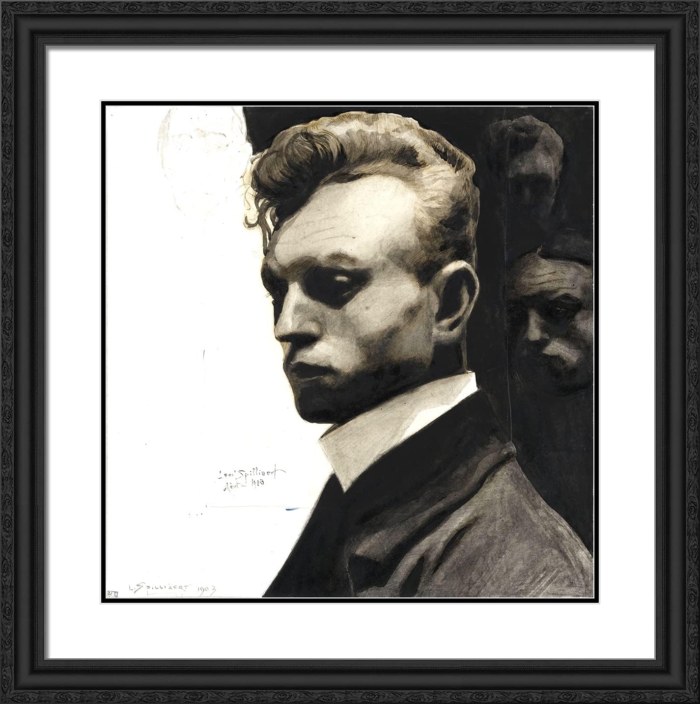 ArtDirect Spilliaert, Leon 20x20 Black Ornate Framed Art Print with Double Matting Titled: Self Portrait II