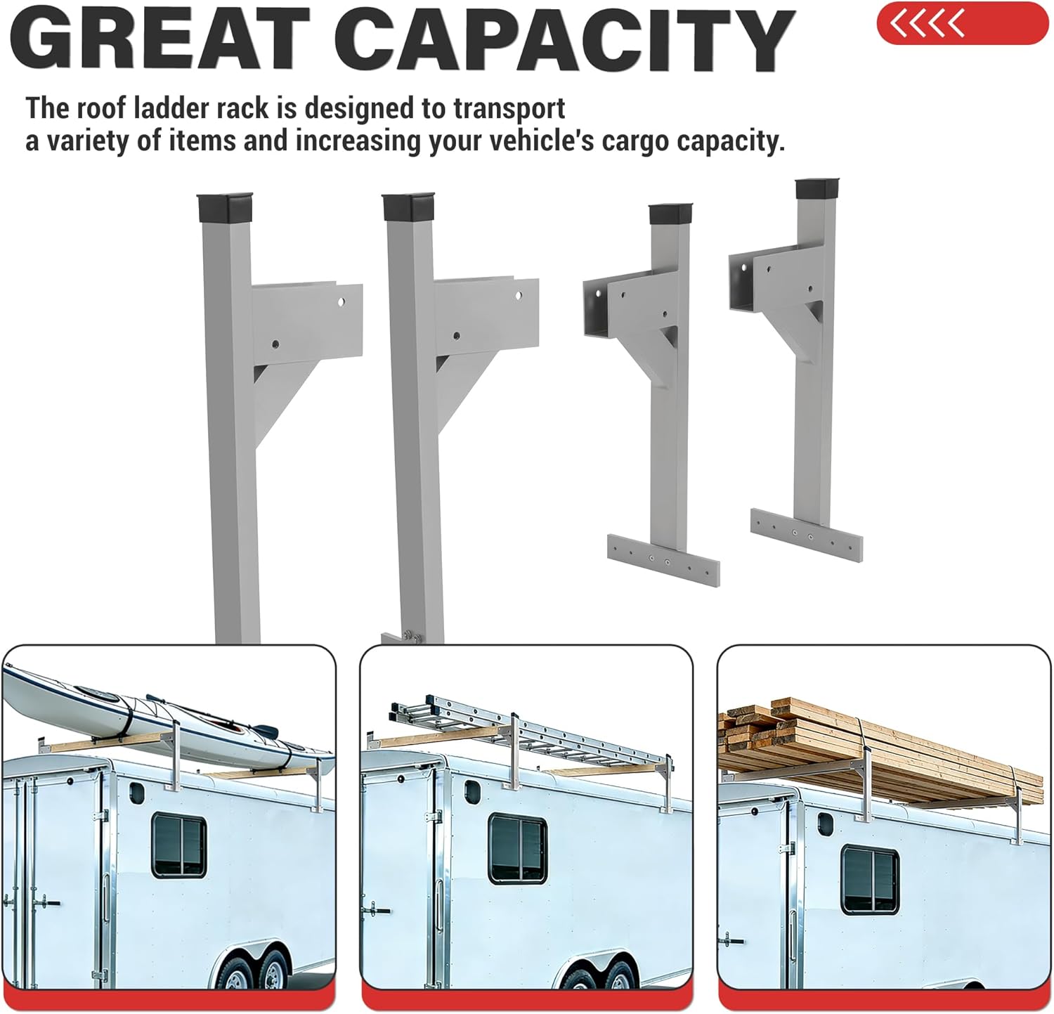 ECOTRIC Roof Ladder Rack Bracket Compatible with Most Enclosed Trailers Cargo Vans Silvery Aluminium Powder Coated Adjustable