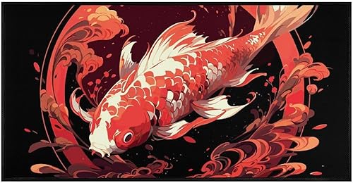 Miniatura 6 de MoBlinko Alfombras de cocina de estilo japonés de pez koi rojo, antideslizantes, lavables, alfombra de pasillo para el hogar, oficina, granja,