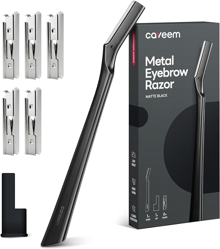 CAVEEM Aparador de sobrancelhas e pelos faciais, 6 lâminas, preto fosco