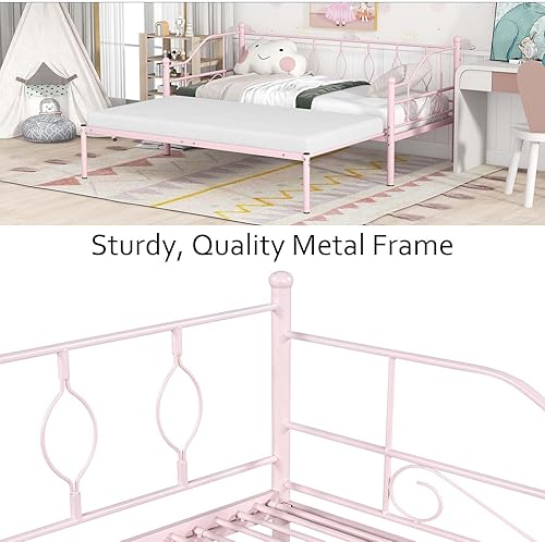 Miniatura 11 de Sofá cama individual con nido, marco de cámara de plataforma de metal moderno, sofá cama resistente para sala de estar, soporte de listones