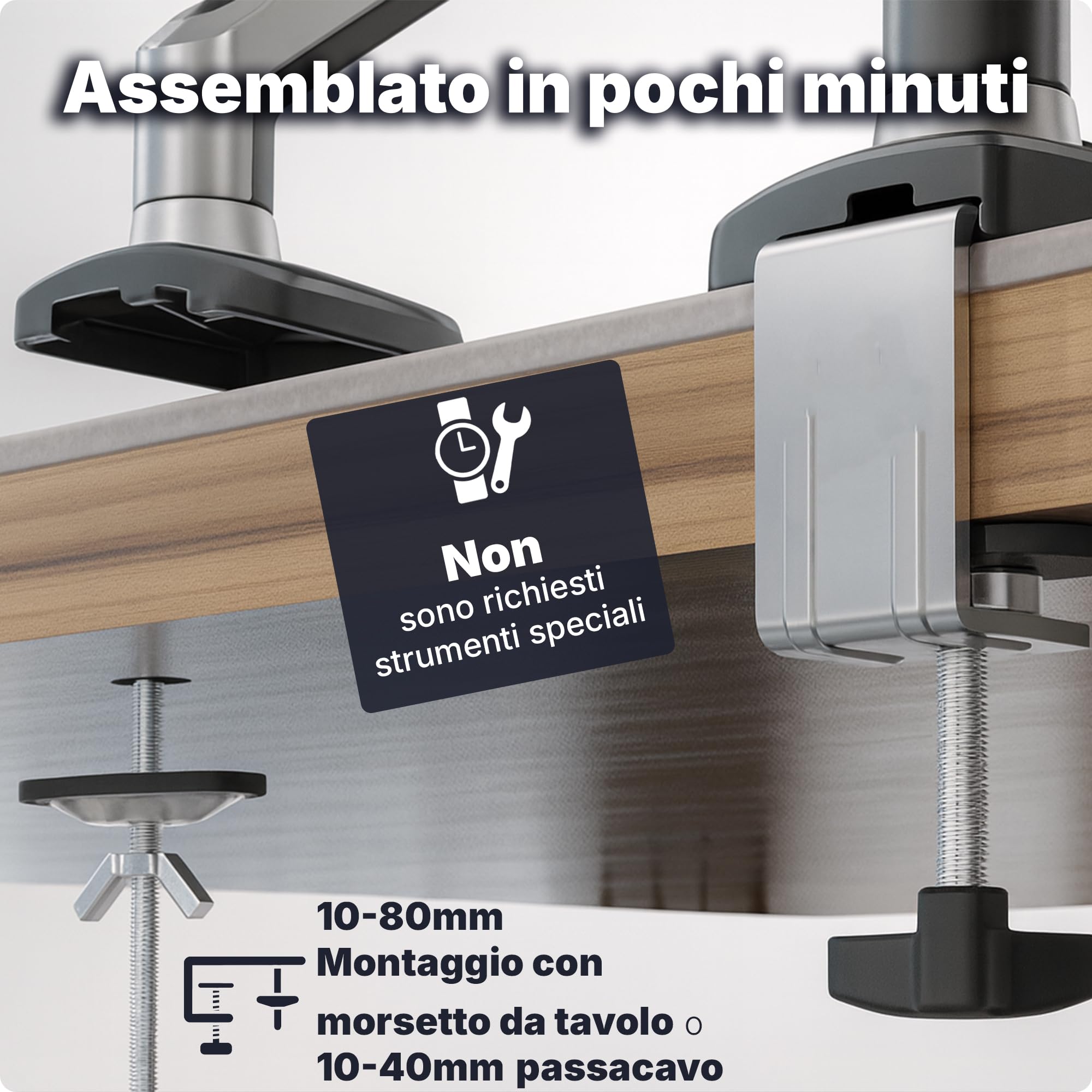 3IDEE Supporto 1 monitor da scrivania per monitor 17-32 pollici - regolabile in altezza, stabile fino a 9 kg - design sottile in alluminio - inclinabile, ruotabile, orientabile - VESA 75x75 e 100x100