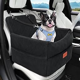 HEGGCOOE Small Dog Car Seat, Memory Foam Dog Booster Seats with Thick Cushion for Medium Dogs Under 35lbs, Detachable Washable Pet Car Seat with Storage Pockets,2 Safety Belts