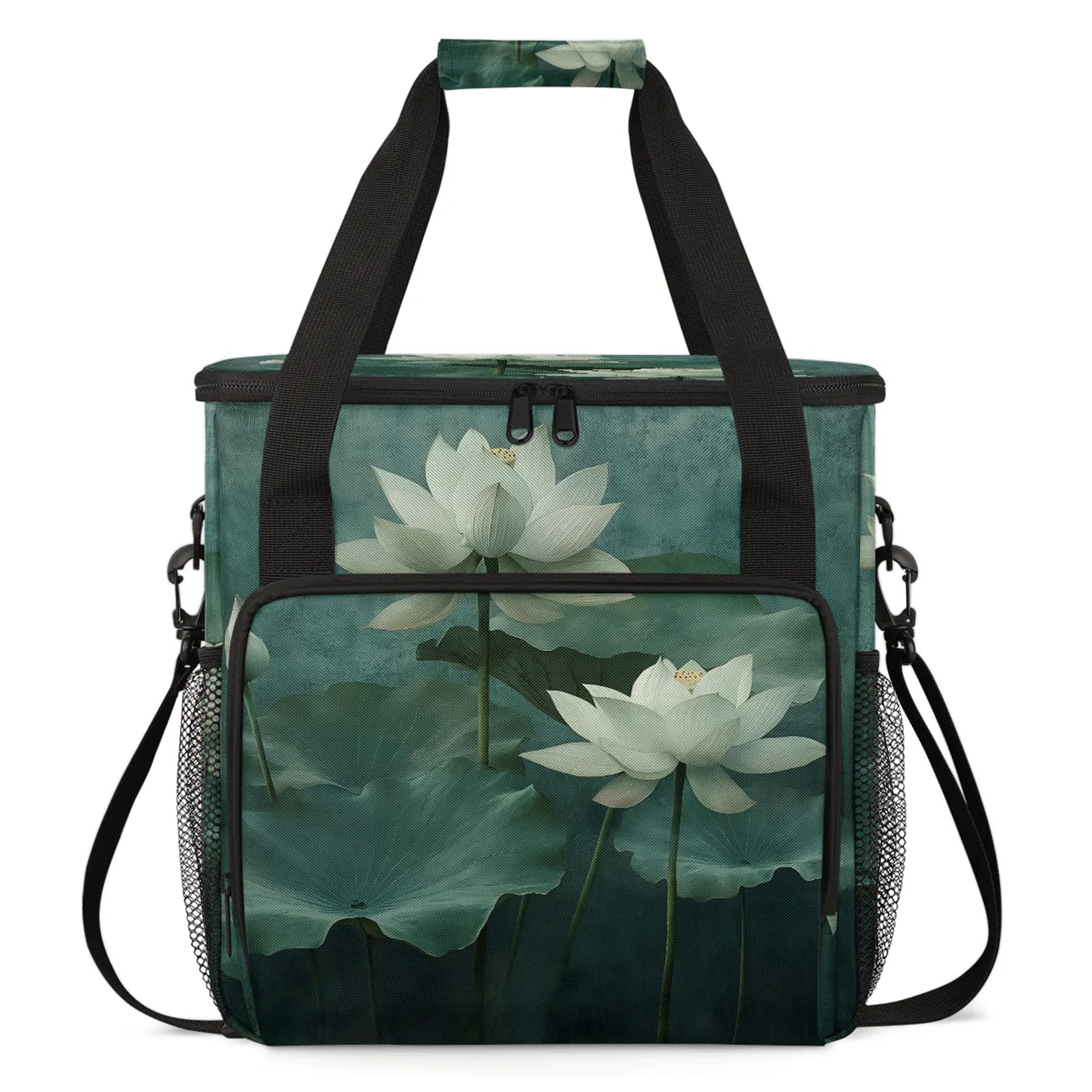 Adornori Lotus Coffee Maker Travel Bag, Flowers Insulated Grocery Bag Travel Picnic Leakproof Cooler Bags With Shoulder Strap