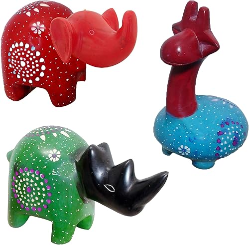 Miniatura 6 de Safari africano de la selva de animales gorditos de 4 pulgadas, tacto humano auténtico, suave, elegante, fresco y relajante, juego de 3 figuras