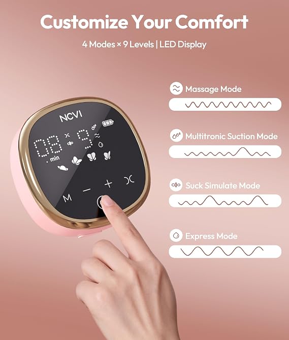NCVI Double Electric Breast Pump - Ultra-Quiet and Pain Free Pink
