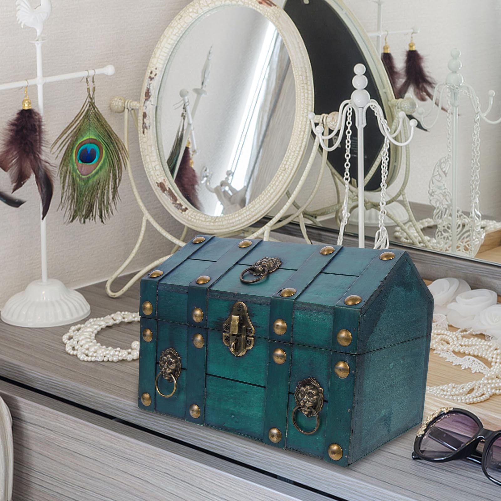 SHINEOFI Scatola Porta Gioielli Verde Stile Vintage in Legno