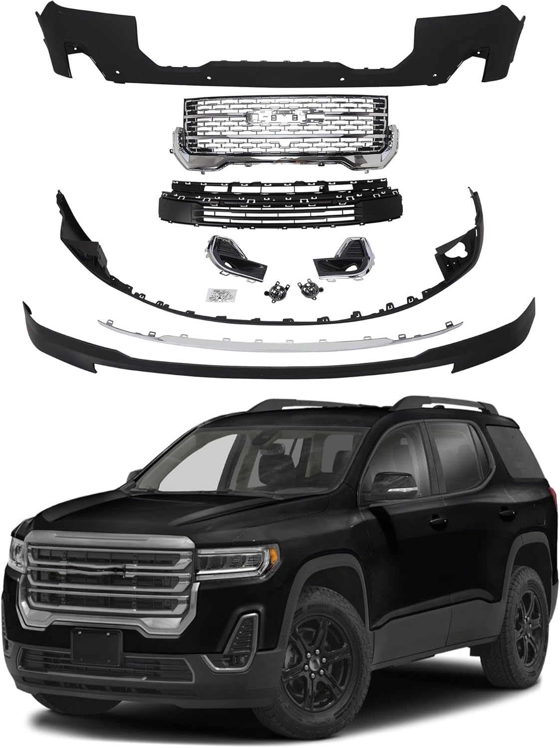 Bumper Cover Front with Fog Lamp Fit for 2020-2024 GMC Acadia New Bumper Cover of Replacement Part OEM 84779372 84779370 84941522 84818781