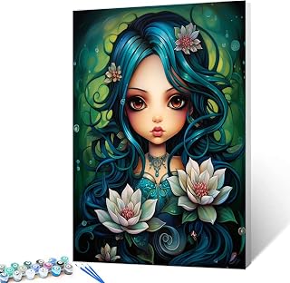 Forest Princess Paint by Number Little Girl with Lotus Flowers DIY Painting On Canvas with Brushes Acrylic Paints Paint by Numbers for Adults and Kids Students Beginner 16x20 Inch Gift(Frameless)
