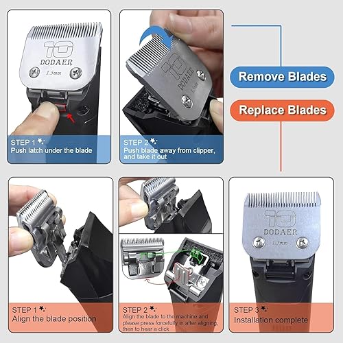 Miniatura 5 de Cuchillas de peluquería para mascotas desmontables de acero inoxidable tamaño 7F5F4F3F, compatibles con Andis, Oster A5, Wahl KM10 Series, 4 unidades