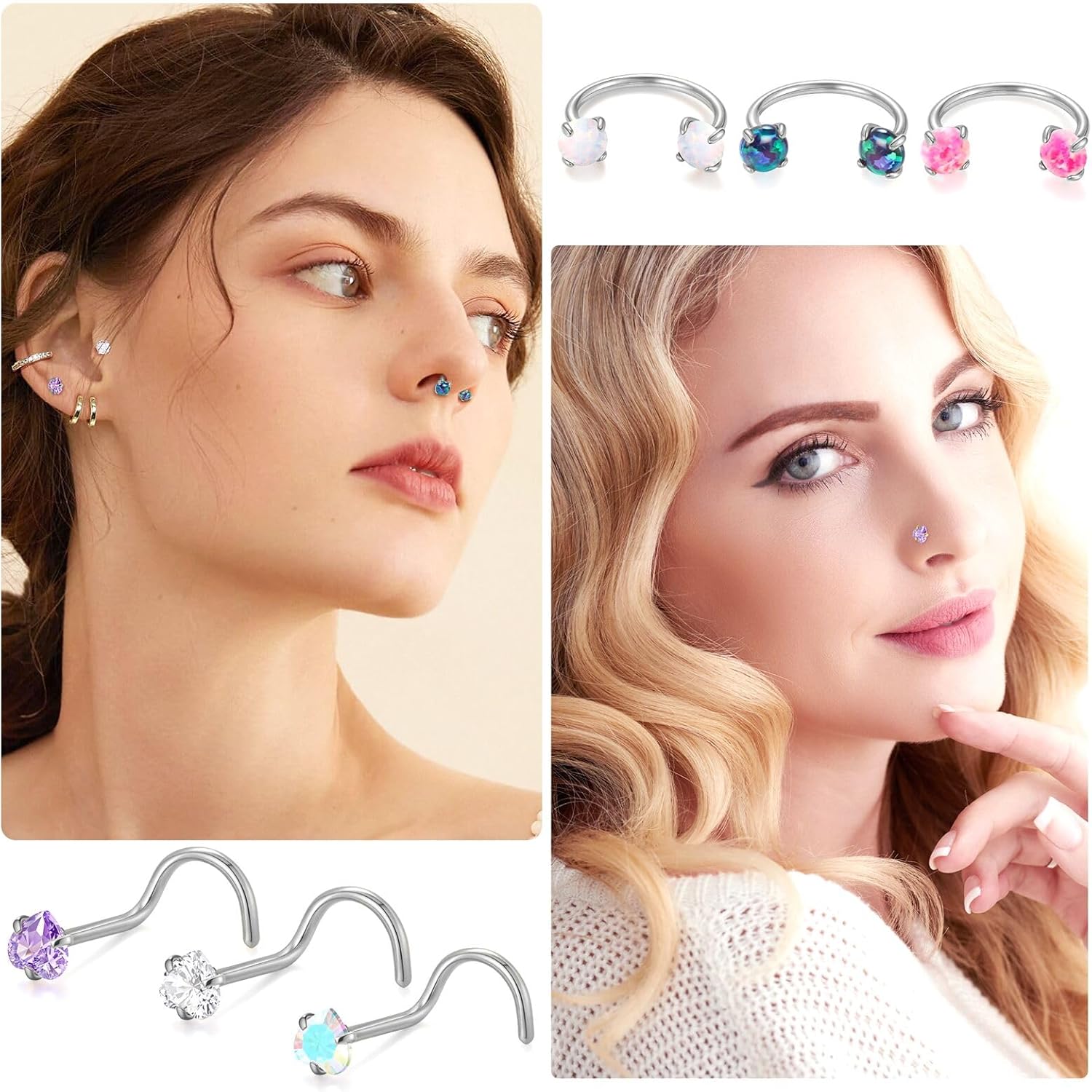 6PCS Nose Septum Horseshoe Rings Jewelry Surgical Steel Earring Eyebrow Lip Helix Tragus Cartilage Rings Piercing Jewelry for Women Men 20G 8mm - Image 3