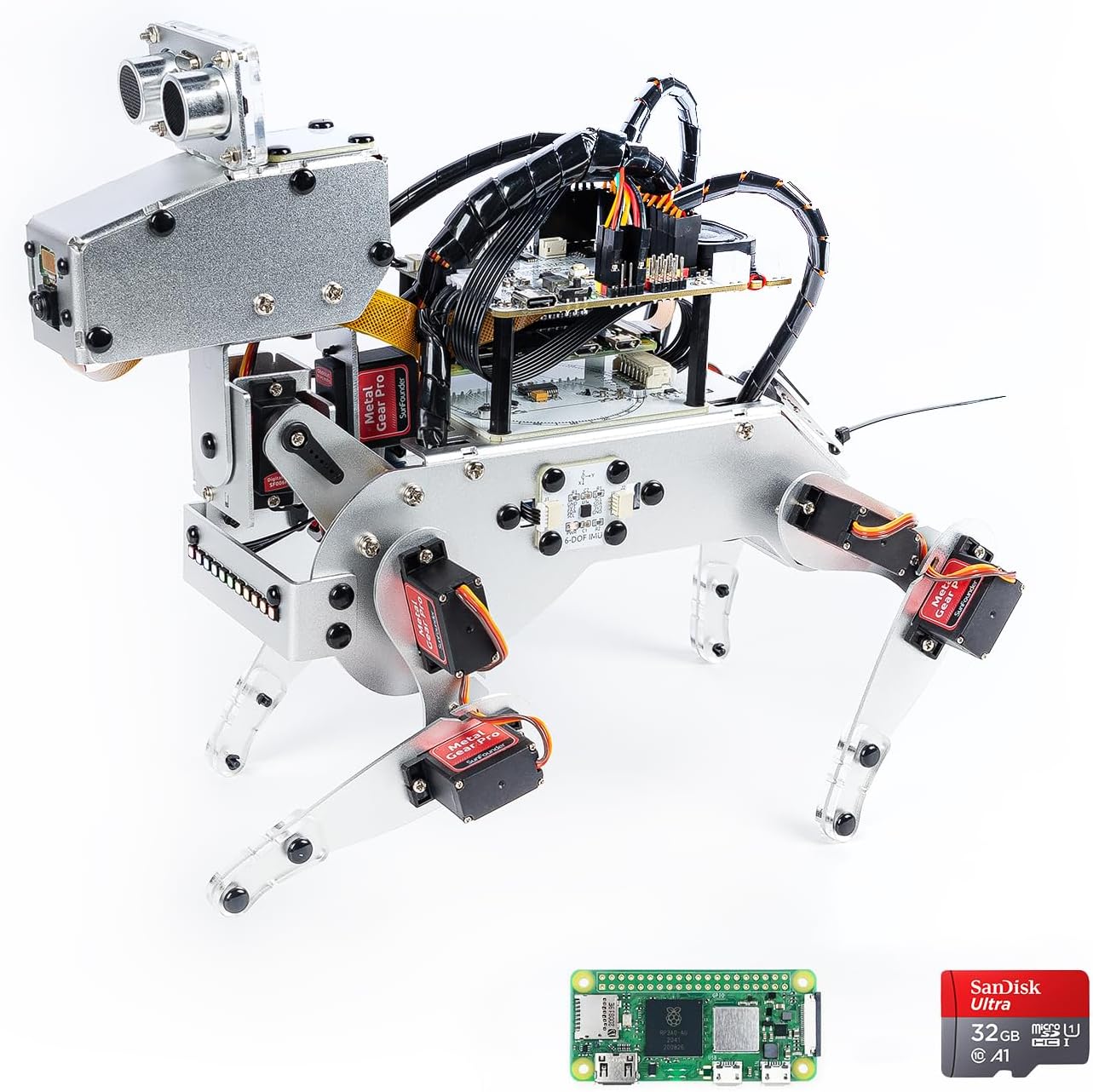 SunFounder AI Robot Kit with Raspberry Pi Zero 2 W+32G TF Card, ChatGPT-4o Enabled with Voice Command & Video Recognition, App Control, FPV, 12 Servos, Gyroscope, Camera, Mic