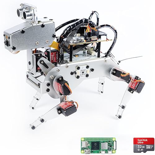 SunFounder AI Robot Kit with Raspberry Pi Zero 2 W+32G TF Card, ChatGPT-4o Enabled with Voice Command & Video Recognition, App Control, FPV, 12 Servos, Gyroscope, Camera, Mic